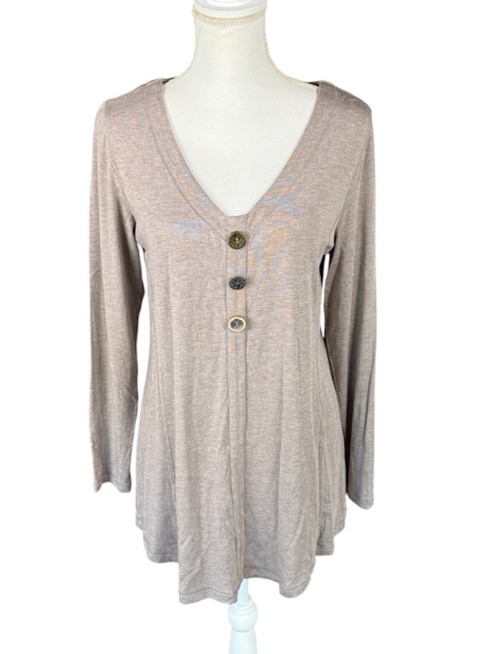 Soft Surroundings Maddalena V-neck long sleeve top in Heather Brown Size Medium